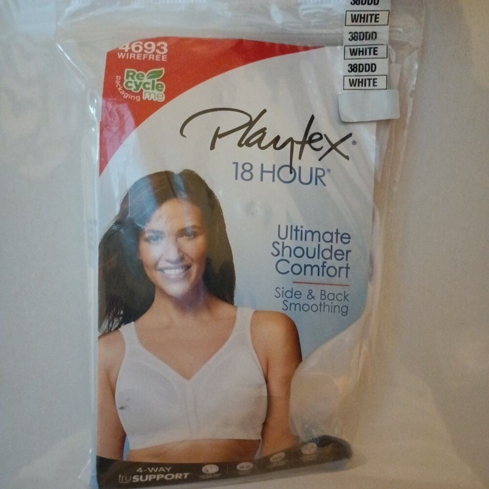 Playtex Bra 18 Hour Ultimate Shoulder Comfort‎ Wirefree Wide Straps 38DDD White